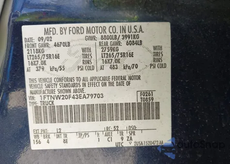 2003 Ford F-250 Lariat/Xl/Xlt from USA, damaged, VIN 1FTNW20F43EA79703